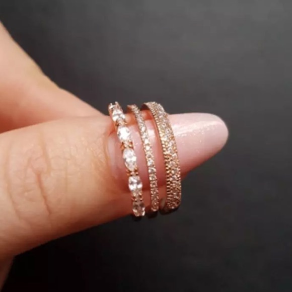Rose Gold Stackable Diamond Open Adjustable Ring - Picture 3 of 8
